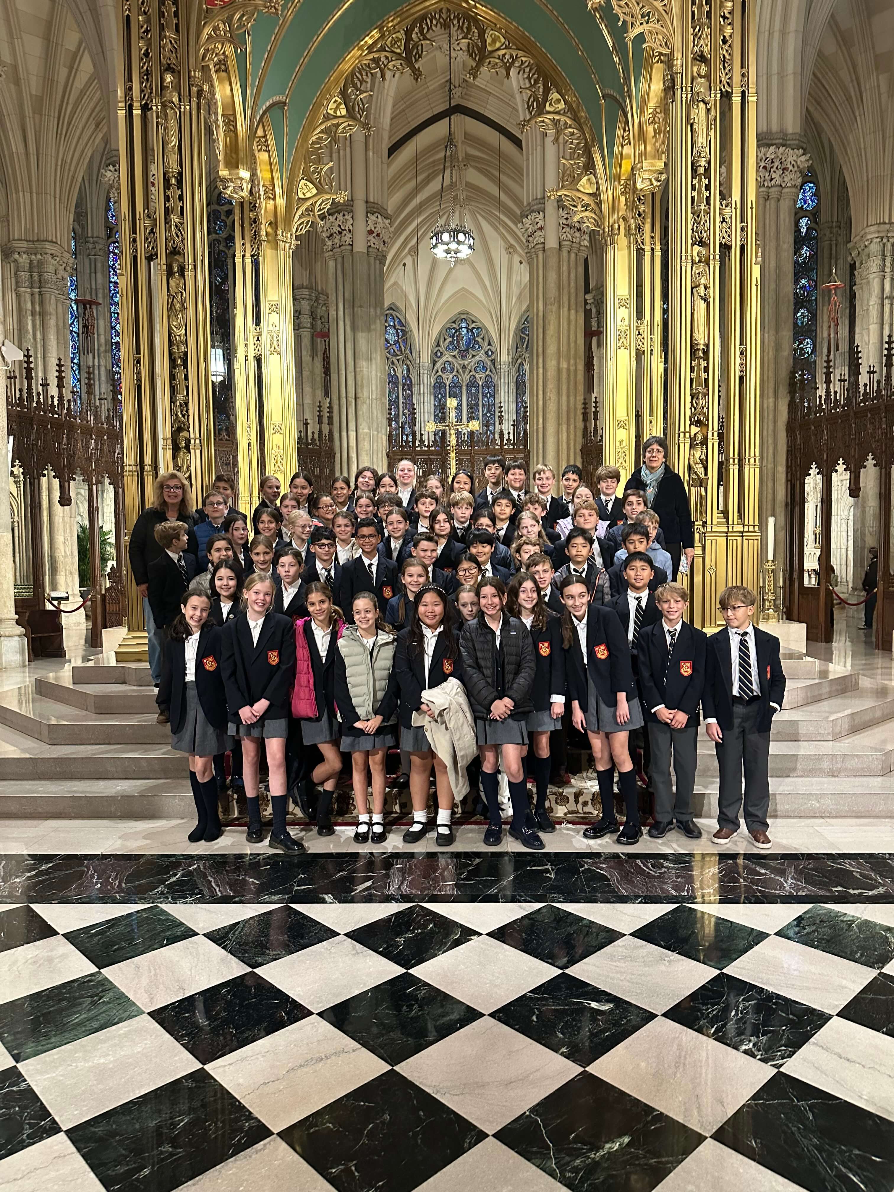Young adult Catholic group at the altar